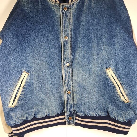 Basic Editions Men's Vtg 90s XL Denim Distressed Colorblock Bomber Jacket - Picture 3 of 16